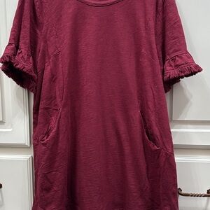 Umgee Wine Fringe Sleeve Dress